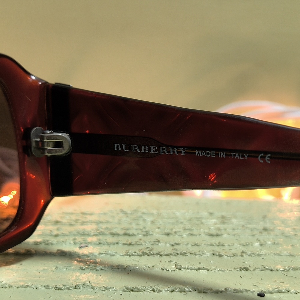 Women's Burberry Brown & Silver Pattern Embossed Sunglasses with Checkered Case - Picture 6 of 17